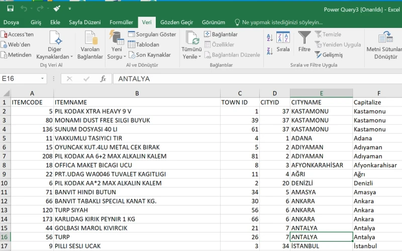 power query ile veri alma